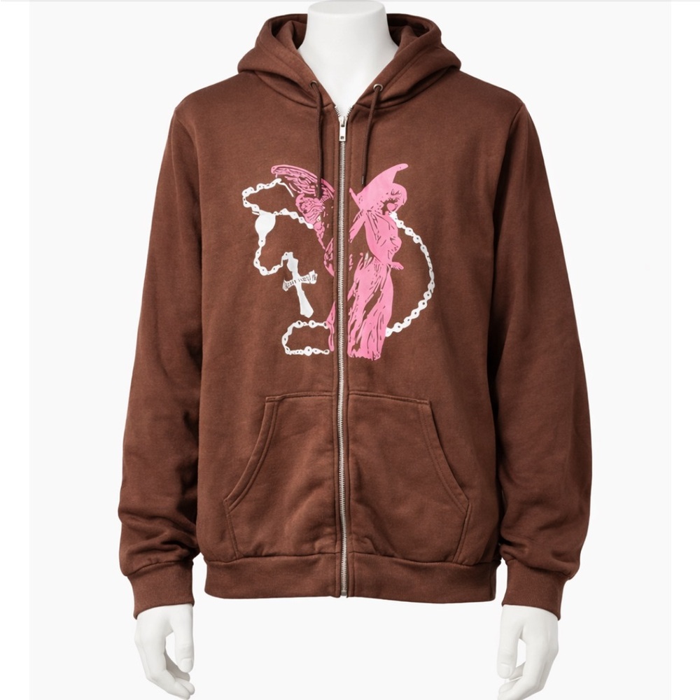 Source Unknown Brown Hoodie with Pink Graphic